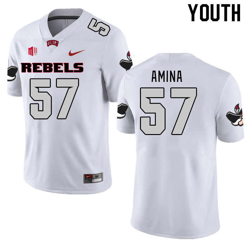 Youth #57 Bam Amina UNLV Rebels 2023 College Football Jerseys Stitched-White - Click Image to Close